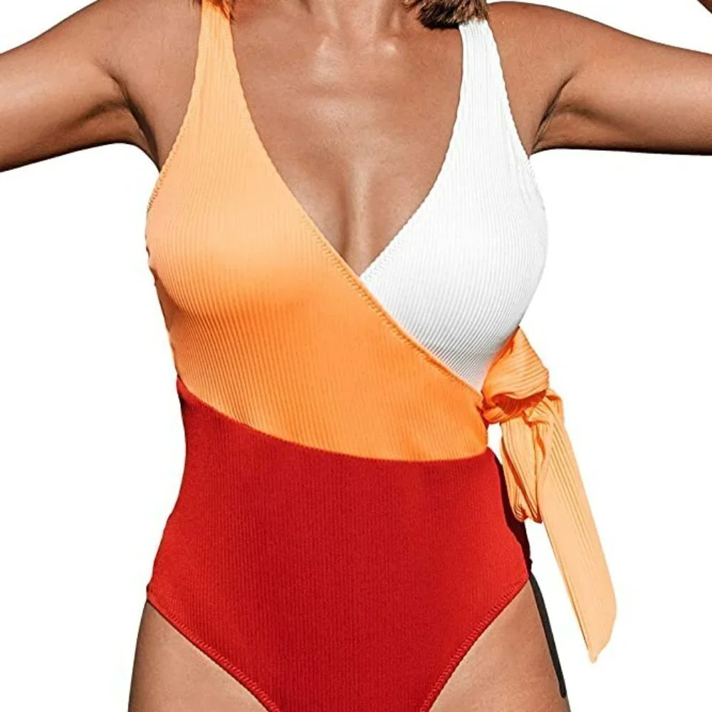Cupshe | NWT Colorblock Wrap Side Tie One Piece Swimsuit Size M